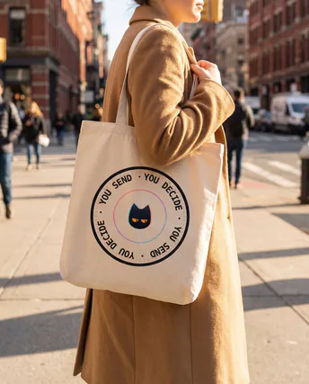 The seal on a tote bag