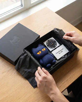 The founding box: a felt Monty in black tissue