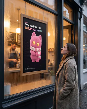 A Sofie poster in a café window