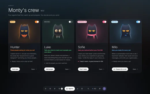 The Crew screen, example data