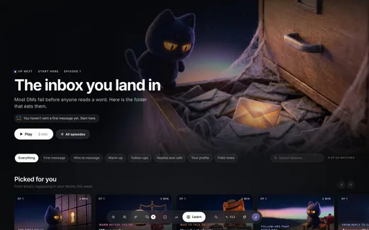 The Learn screen, example data