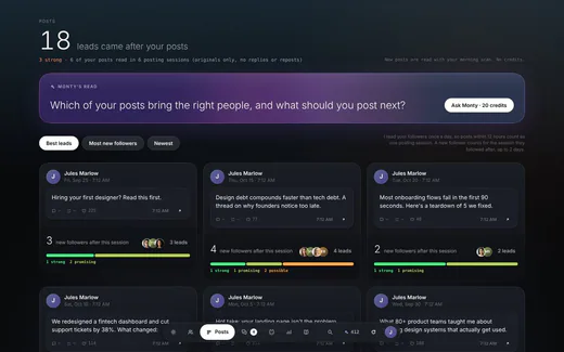 The Posts screen, example data