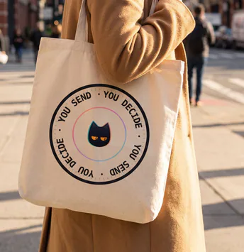 The seal on a tote bag