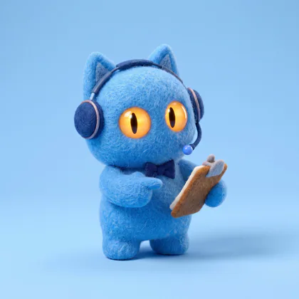 Milo, needle-felted, on a sky studio backdrop
