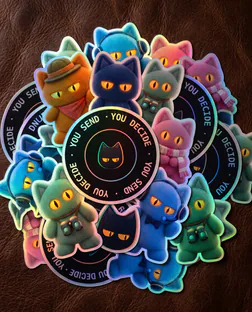 A pile of crew stickers