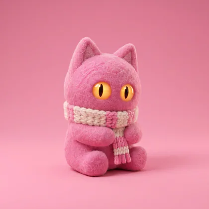 Sofie, needle-felted, on a pink studio backdrop