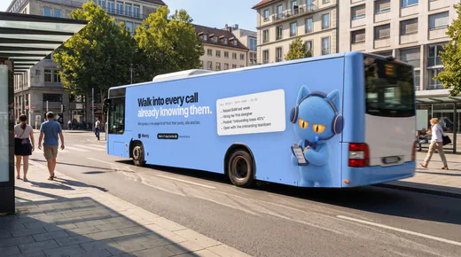 A city bus wrapped in sky blue with Milo