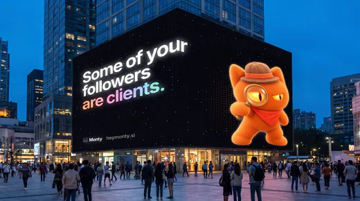A night LED screen with Hunter: “Some of your followers are clients.”